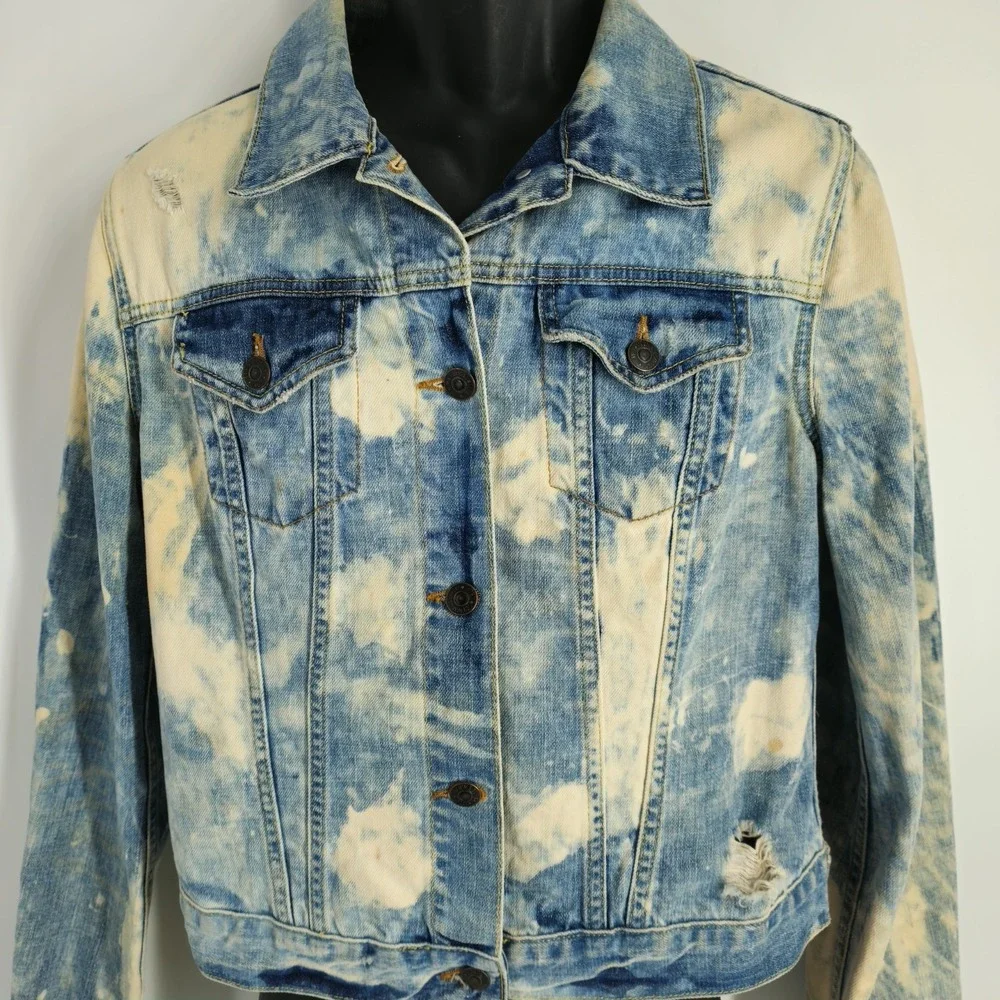 Denim & Supply Ralph Lauren Jean Jacket Womens Sz Large Distressed Denim Trucker